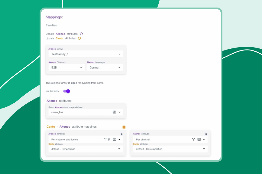 A screenshot showing the user interface of the Akeneo integration.