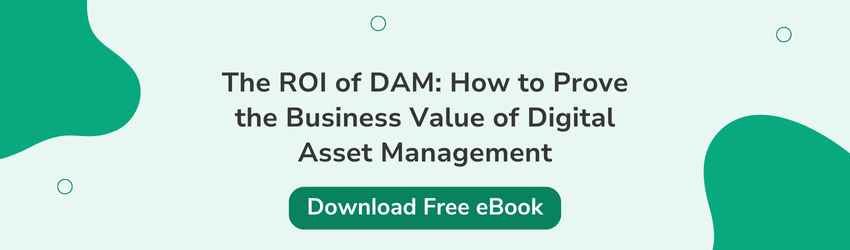 Promotional banner for a free eBook titled "The ROI of DAM: How to Prove the Business Value of Digital Asset Management," offering insights on demonstrating digital asset management ROI to stakeholders.