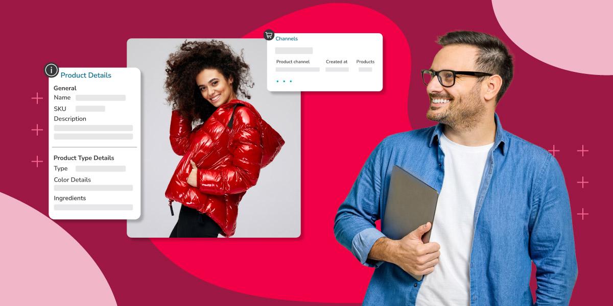 Information for a product listing shown on a pink background.