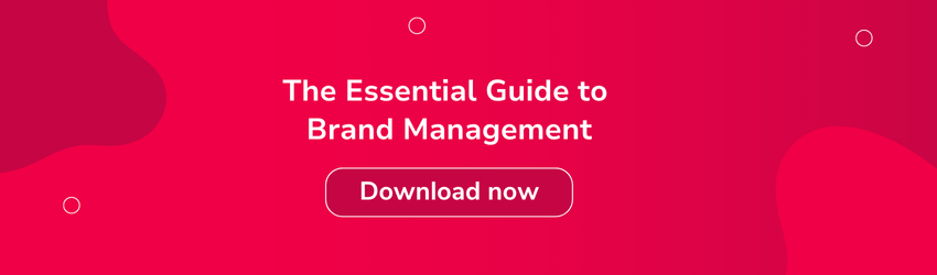 Call-to-action banner promoting a downloadable guide titled “The Essential Guide to Brand Management” with a prominent “Download now” button, illustrating resources that support marketers learning how to humanize AI content.
