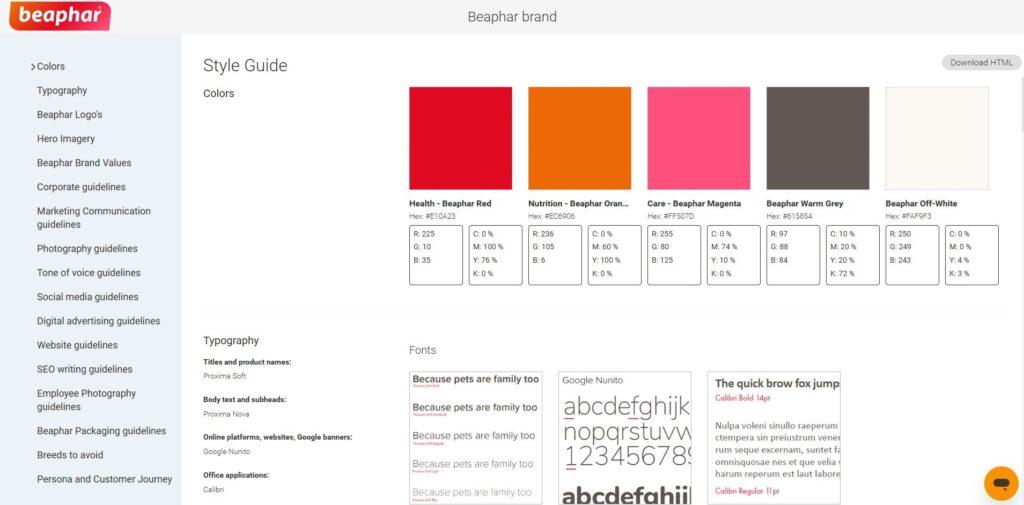 Beaphar's style guide using Canto's interactive Style Guide