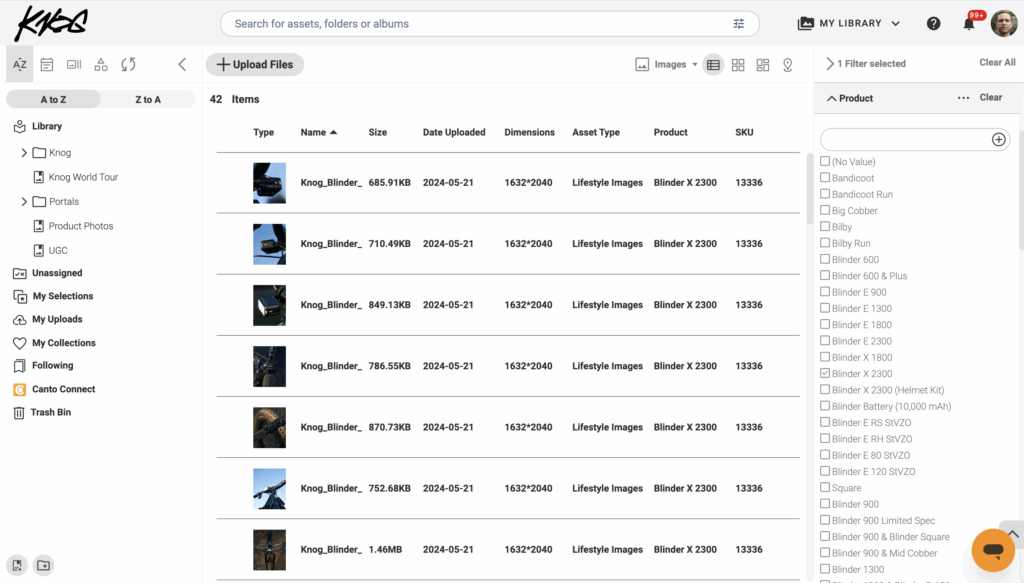 Canto product screenshot of Knog's main library