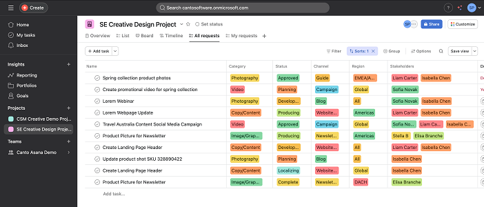 A screenshot showing the Canto integration with Asana.