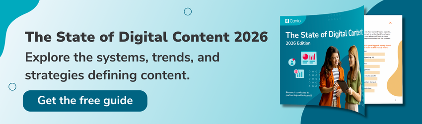 Banner for The State of Digital Content 2026 featuring the report title, a call-to-action button, and a visual of the guide cover.