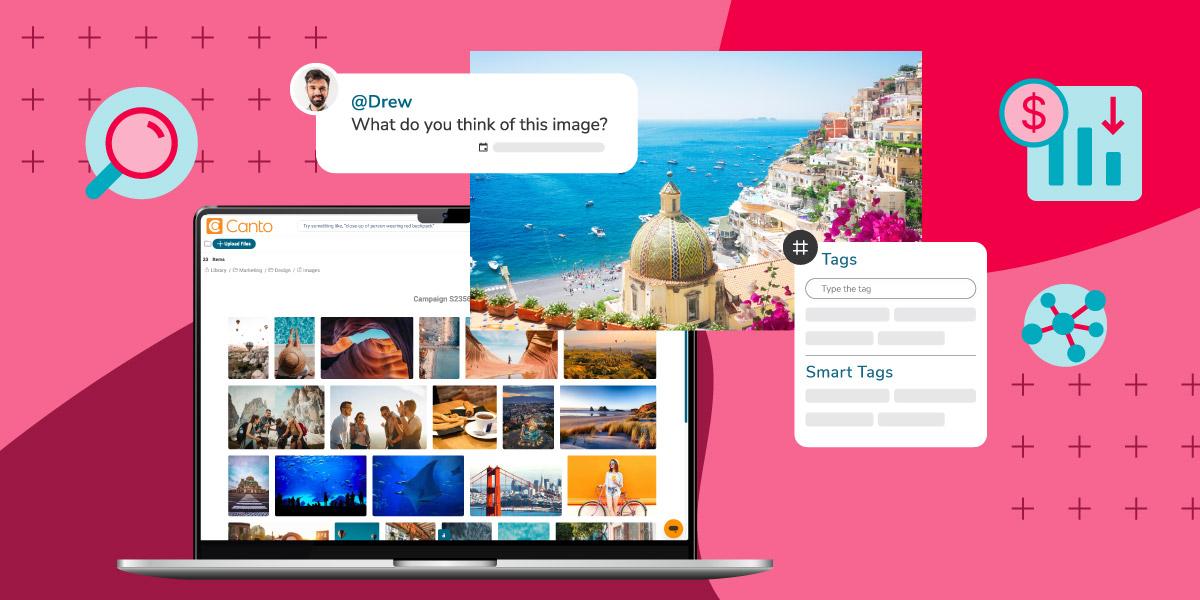 Titelbild zu DAM-Kosteneinsparungen: Die DAM-Plattform von Canto bietet intelligente Funktionen zum Verschlagworten und gemeinschaftlichen Feedback und zeigt, wie zentralisiertes Asset-Management zu Kosteneinsparungen und Produktivitätssteigerungen im Bereich DAM beiträgt.