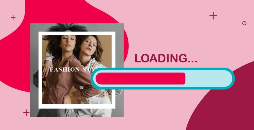 an ad for a fashion company with an illustrated 'loading' bar over a red background