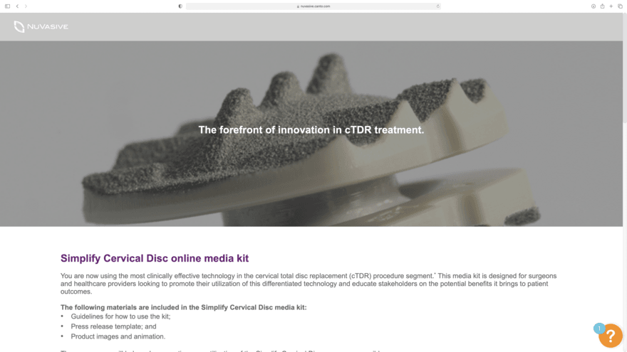Screenshot eines Media Kits, das von Nuvasive über eines ihrer Canto Portale zur Verfügung gestellt wird.