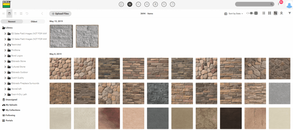 Screenshot of the Canto media library of Boral North America.